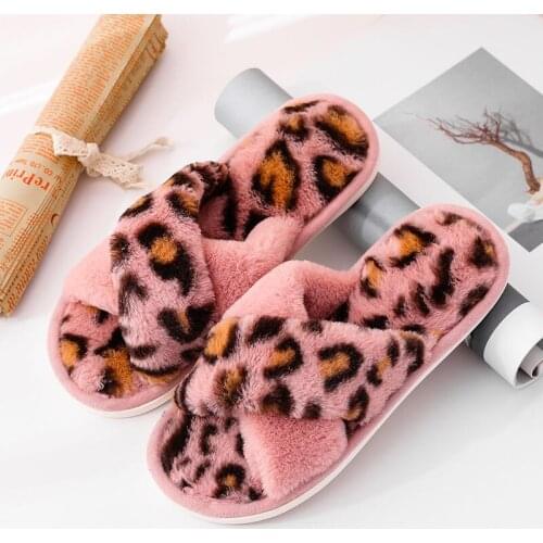 New Plush Slippers, Leopard Cross Slippers, Indoor Womens Cotton Slippers In Autumn and Winter Women Slippers