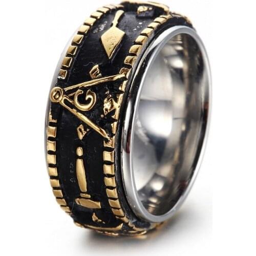 New Stainless Steel Jewelry Wholesale Mens Rings Vintage Turn Masonic Titanium Steel Rings
