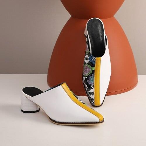 Mules Shoes Women Fashion High Heels Summer Shoes Snake Print Slip On Loafers Womens Outdoor Slippers Woman Sandals Size 9 10 42