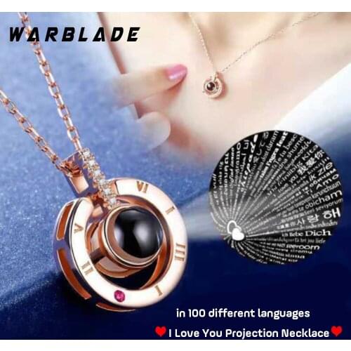 2019 New Arrival Rose Gold & Silver Projection Pendant I Love You 100 Language Necklace Romantic Love Memory Wedding Necklace