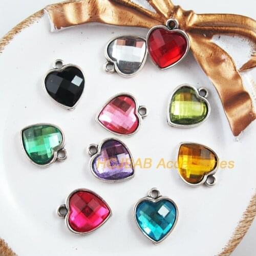 10 New Heart Charms Tibetan Silver Tone Acrylic Mixed Pendants 14x17mm