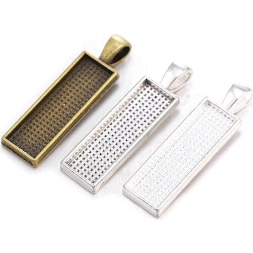 30PCS 8x26mm Rectangle Pendant Base Settings Alloy Blank Tray Charms For DIY Jewelry Making Necklace Keychain Findings Crafts
