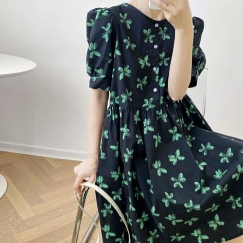 Half Meter Fashion Black Bottom Green Flower Print 100% Cotton Fabric For Thin Shirt Dress Girl Garment Sewing Material T1586