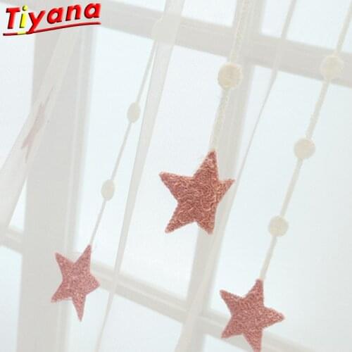 Pink Star Embroidered Tulle for Living Room White Mesh Gauze for Kids Room Balcony Customized Products X-WP309#30