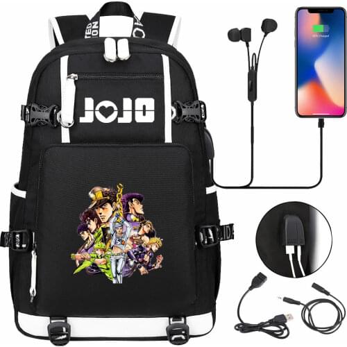 Hot Anime Jojos Bizarre Adventure Women Men Laptop Backpack USB Boy Girl Book School Bags Large Capacity Teenagers Schoolbags