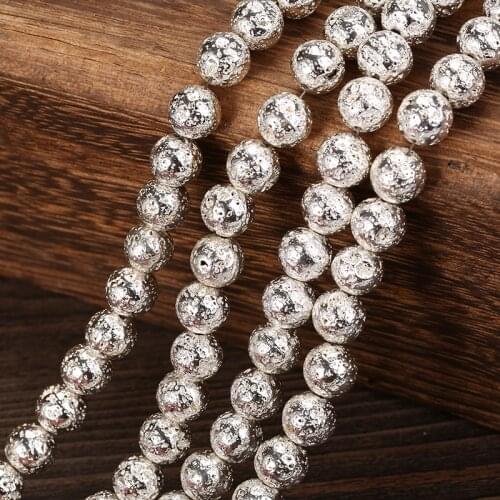 KANGKANG Silver Lava Round Loose Beads 4 6 8 10 12mm Handmade DIY charm Bracelets Jewelry Making Accessorie