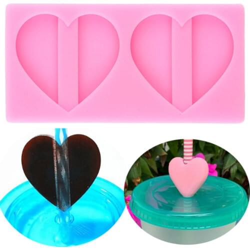 Heart Shape Silicone Straw Topper Mold Chocolate Candy Fondant Cake Decorating Tools DIY Craft Keychain Epoxy Resin Mould