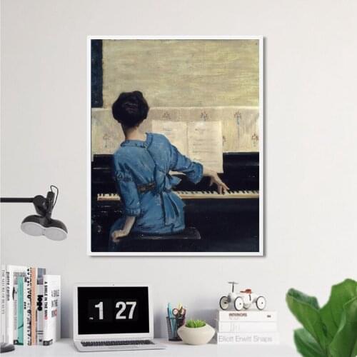 Modern Wall Art Canvas Painting Nordic Living Room Decoration Woman Playing Piano Painting Poster Printing Oil Painting Decor
