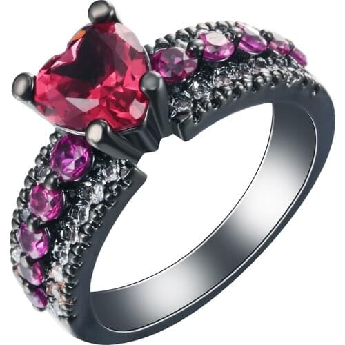 UFOORO heart ring jewelry lady engagement gift zircon cheap new fashion black vintage finger wedding band for women JEWELLERY