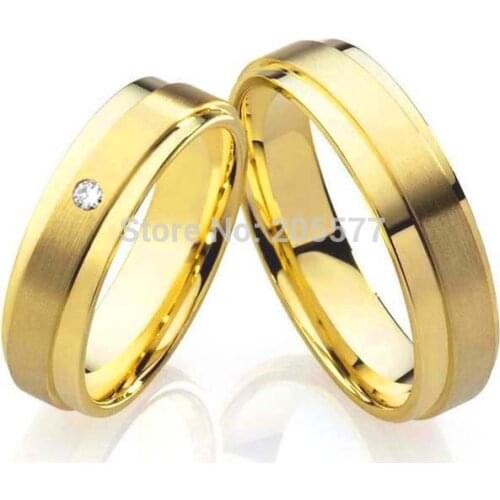 Top Quality Classic his and hers rings wedding gift gold plating Pure Titanium engagement couples rings for men and women