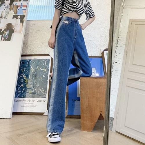 Womens Plus Size Jeans Spring Autumn New High Waist Loose Button Zipper Fashion Contrast Color Commuting Straight Woman Pants