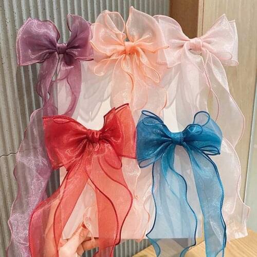 1Pcs Kids Hair Accessories Lace Ribbon Pure Color Bow Ornament Girls Hair Clips Cloth Korean Style Hairpins