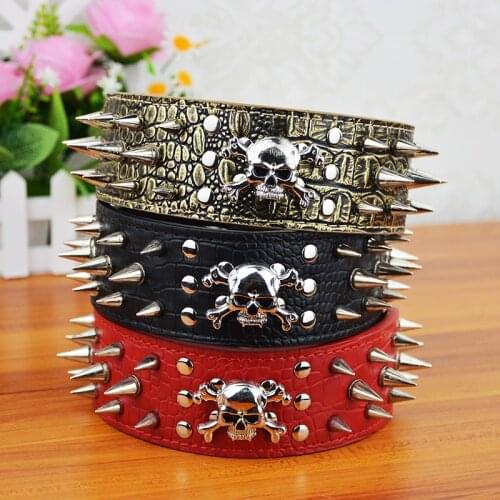 20 Pieces/lot) Wholesale Leather Studded Spikes and Skull Pet Products Supplier Dog Collar