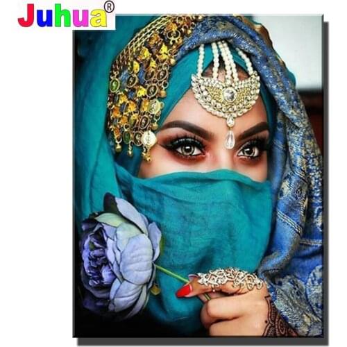 5D Full Square round drill Diamond Painting Veil woman flower arab islamic of rhinestone Diamond Mosaic Diamond Embroidery JH910