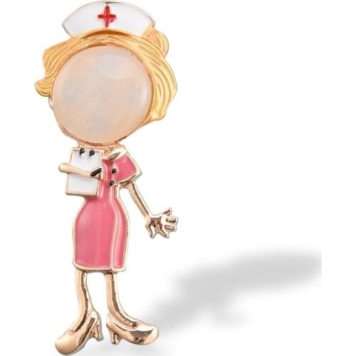 Opal Nurse Brooches Women Enamel Doctor Hospital Brooch Pins Gold Lapel Badge Medical Jewelry Nurse Gifts