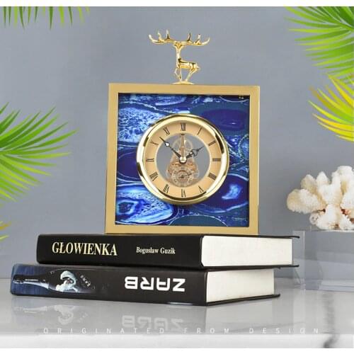 Retro Clock with Golden Frame, Elk, European Style Vintage Silent Desk Alarm Clock No Ticking Battery Operated Decorative Clock