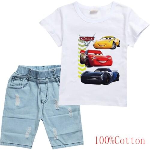 Childs Sports wear Boys Girls T Shirt Kids Clothing Sets 2PCS Cartoon 95 Cars Print Clothes sport Suit Baby Shirt+Short Pants