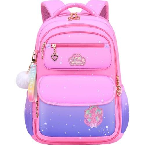 Children School Bags Girl Backpacks Gradient Purple Waterproof Breathable Student Bags Flat Open Layer Mochila