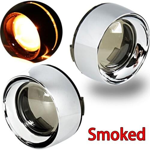 Smoked Turn Signal Lens Chrome Metal Trim Ring Visor x2 Fit For Harley Parts