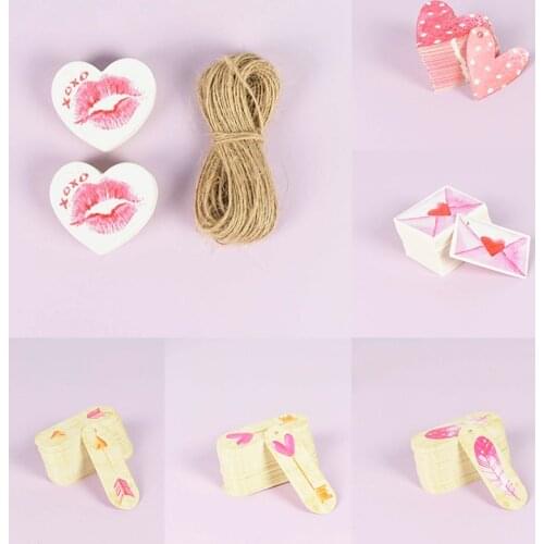 50pcs Wedding Decoration Hang Tag with 10m Hemp Rope For Wedding Engagement Valentines Anniversary Decor Gift Package Labels