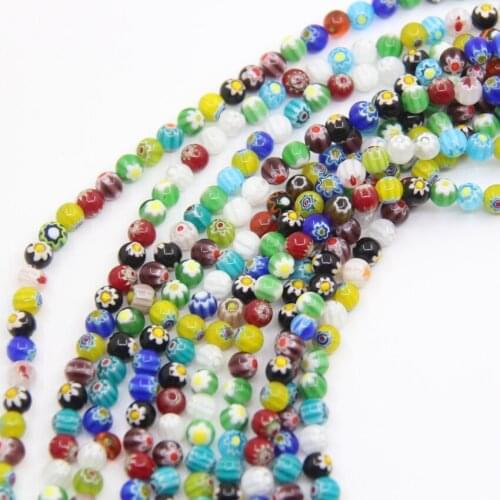 10strand/lot 4/6/8/10/12mm Millefiori Flower Lampwork Round Bead,Multicolor Coloured Glaze Glass Craft Loose Bead Jewelry Making
