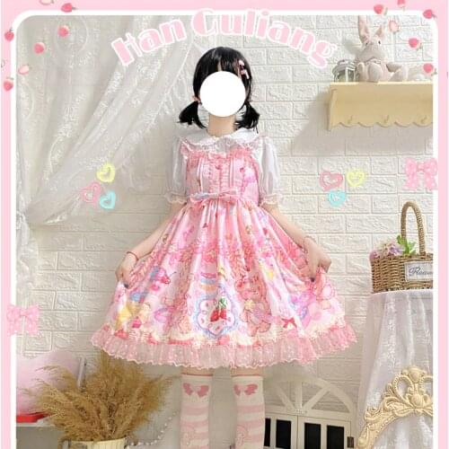 Sweet Jsk Women Dress Kawaii Sleeveless Uniform Princess Dress Japanese Girly Cute Bow Cosplay Costume Cartoon Bear Clothing