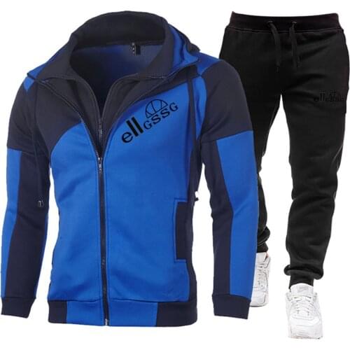 Tracksuit Men Fashion Hoodies Men Suits Solid Sets Men Sweatshirts+Sweatpants Spring Autumn Fleece Hooded Pullover 2 Pieces Set