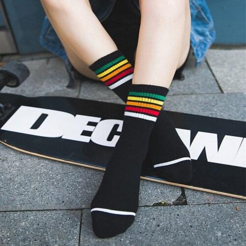 Rainbow Socks Female Korean Skateboard New Style Cotton Personality Striped Tube Spring and Summer Candy Color Kawaii Mori Girl