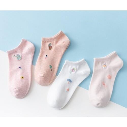 Caramella 4Pairs/Lot New Cotton Womens Socks Summer Spring Ankle Low Female Sock Invisible Candy Color Coconut Ladies Boat Sock