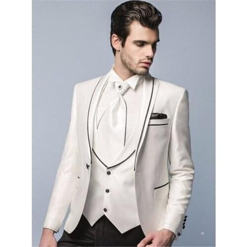 New Classic Men’s Suit Smolking Noivo Terno Slim Fit Easculino Evening Suits For Men Ivory And Black Dinner Party Prom Groom Tux