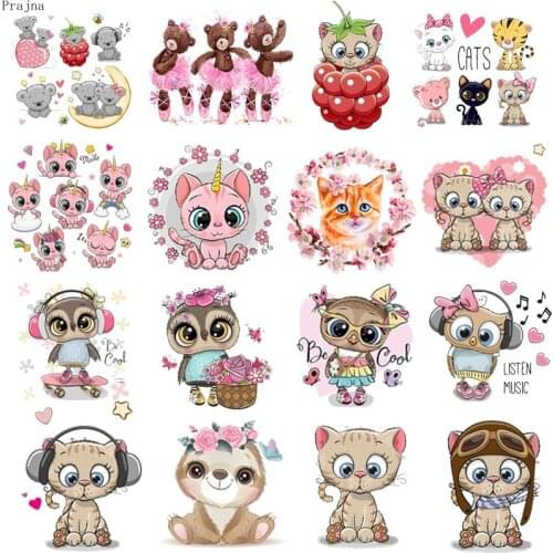 Prajna Cartoon Cat Patch Owl Patches Iron On Patches For Clothing Heart Transfer Patches Thermal Sticker On Clothes Applique