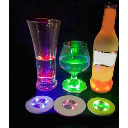 LED Light Up Coasters Multicolour Stick on Bottle Glass Drinking Stickers Coasters Flash Cup Mat for Weddings Party Club Bar