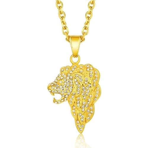 Popular Hip Hop Mosaic Zircon Lion Head Pendant Trendy Chain Necklace Fashion Charm Personality Jewelry Accessories