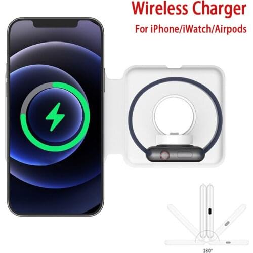 Qi 15W Wireless Fast Charging 2 in 1 Magnetic Safe Duo Charger For iPhone 12 Pro Max Foldable Charge Dock For Apple Watch Airpod
