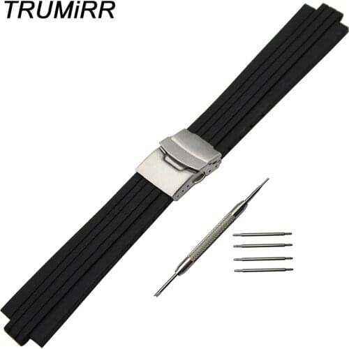 22mm x 12mm 13mm Convex Mouth Watchband Silicone Rubber Watch Band Stainless Steel Safety Buckle Strap Wrist Bracelet + Tool