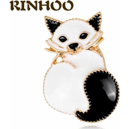 Rinhoo Lovely Fat Black Tail Cat Brooches For Friend Cute Animal Brooches Lapel Pin Fashion Party Badge For Girl Gift
