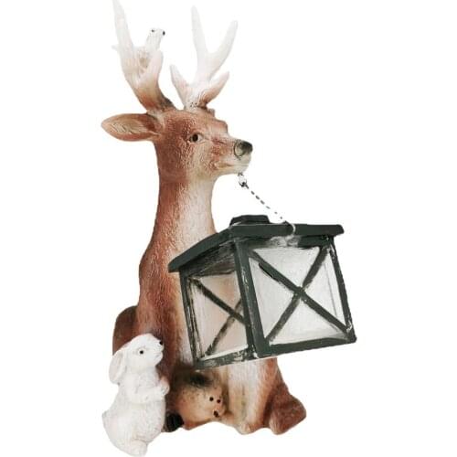 Solar Garden Statue Resin Deer and Friends Sculpture Animal Figures for Outdoor Decoration