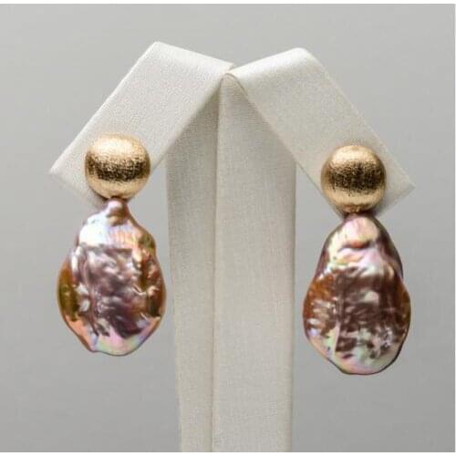 5-6mm Orange Purple Keshi Pearl Triple Drop Earrings Dangle 925 Sterling Silver