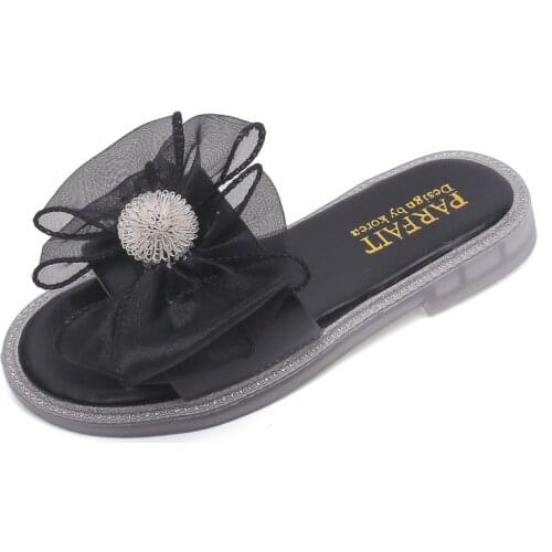 CAPSELLA KIDS Girls Elegant Lace Butterfly-Knot Slippers Beach Sandals For Children Non-Slip Summer Shoes Size 26-36