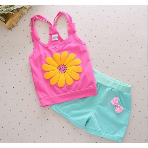 2017 Cartoon Sun flower Baby girl Clothing Set Tank Vest Top + Shorts Kid girl Summer Sleeveless Set Children girl Clothes Set