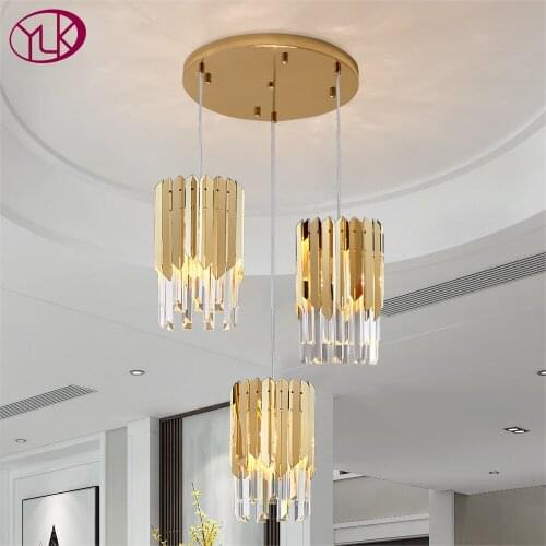 Youlaike Modern Crystal Chandelier For Dining Room Single Light Polished Steel Suspension Lighting Fixtures LED Cristal Lustre