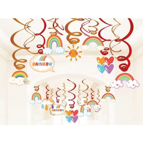 30pcs Foil Spirals Colorful Rainbow Hanging Swirls Baby Shower PVC Ceiling Spirals Birthday Party Dcorations Kids Party Favors