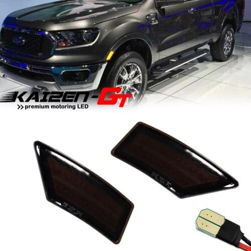 Smoked Lens Amber Sequential Flash LED Car Front Side Marker Lights Turn Signal Light For 2019-2021 Ford Ranger XL, XLT, Lariat