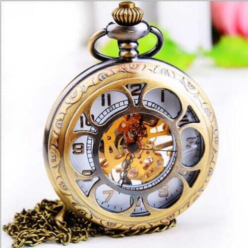 Vintage Bronze antiques Hollow mechanical White face men and woman Gift Necklace pocket watches PM878