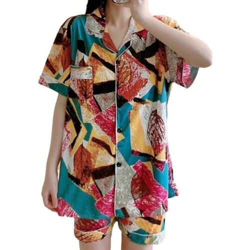 Women Outfit Short Sleeve T-shirt Elastic Waist Shorts Floral Print Top Shorts Two Pieces Set wear Summer Sexy Sleepwear Outfits