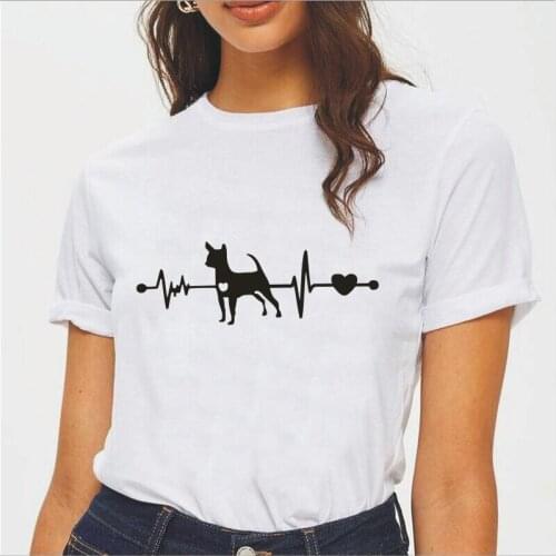 Heartbeat animal pattern printing womens T-shirt summer black white pink tee shirt femme new casual Harajuku cotton tops