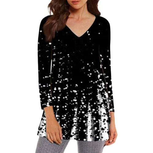 Autumn Womens Tunic Shirts Round Neck Buttons Blouse V-neck Tunic Top Casual Long Sleeve Loose Shirt Blouses