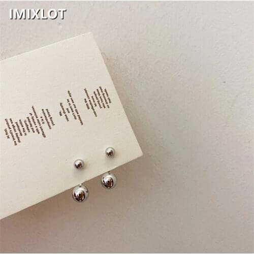 2021 Korea New Simple Stainless Steel Round Bead Drop Earrings For Woman Daily Exquisite Accessories Jewelry