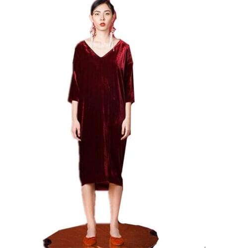 Sexy Gold Velvet Dresses Solid Color Dress Deep V Neck Plus Size L-5XL 6XL Loose Pleuche Dress Vestidos 2020 Autumn