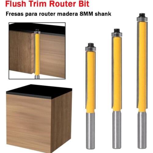 1pc 8mm Shank 3/8" Flush Trim Router Bit with Bearing for Wood Template Pattern Bit Tungsten Carbide Milling Cutter for Wood set